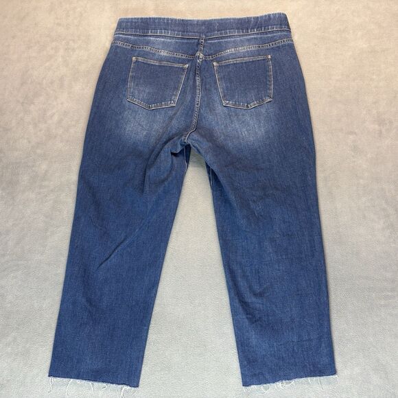 Soft Surroundings Denim Pull-On Jeans Size PXL Blue Stretch Raw Hem Mid Rise - Picture 2 of 7